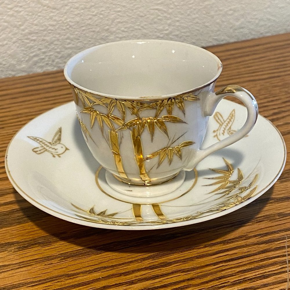 Lithophane Gold Bamboo Porcelain 2 Pc. Set - Picture 2 of 13